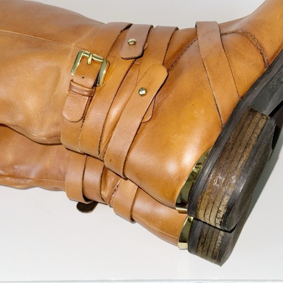 Steve Madden Albany Cognac Leather Belted Riding Boots Sz 8.5 - Picture 10 of 12